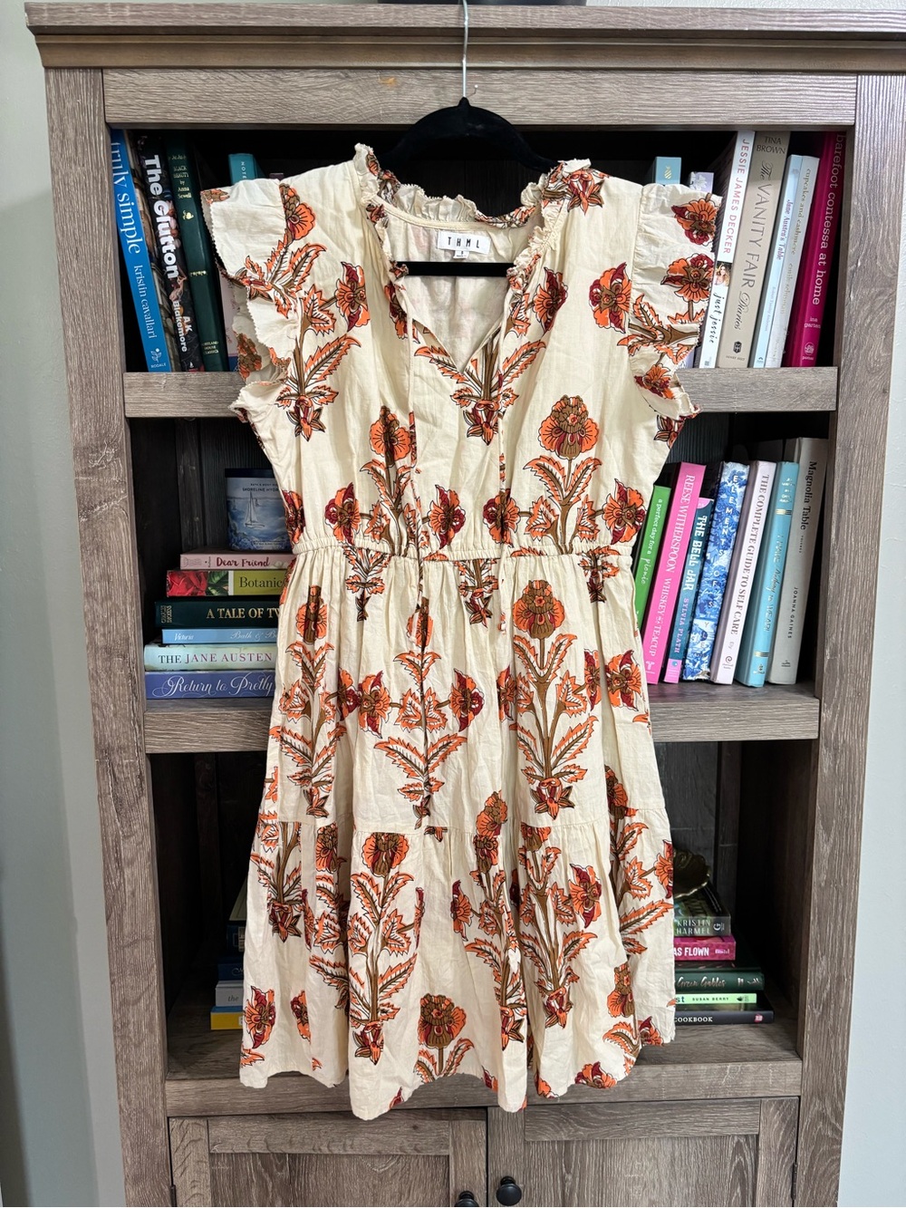 THML Cream Mini Dress with Orange Floral Print, Size S